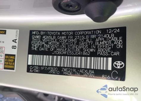2025 Toyota Corolla Hybrid Le z USA, uszkodzony, nr VIN JTDBCMFE5SJ041862